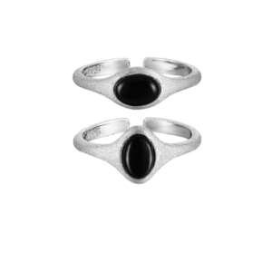 Sterling Silver Obsidian Geometric Vintage Band Ring